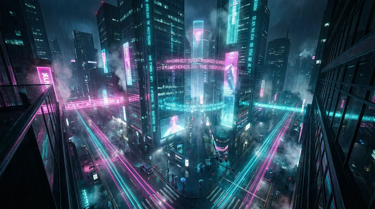 无限看视频在线看 竖屏短剧平台首页背景 - 赛博朋克都市夜景